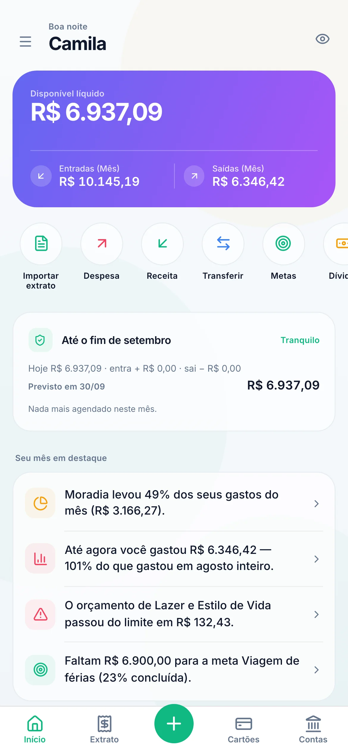A mesma Visão Geral no celular.